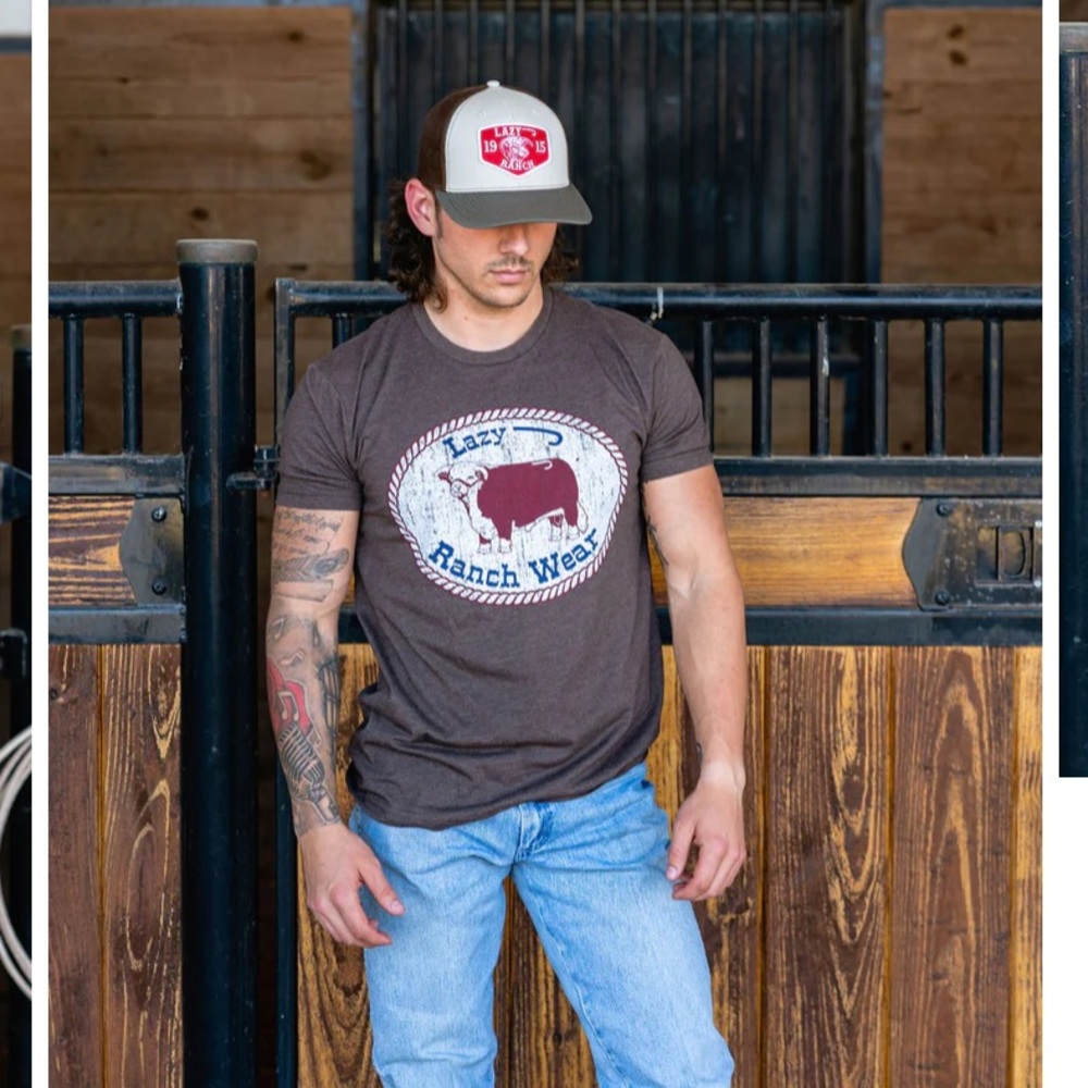 🍉1/2off Lazy J Ranch Wear brown Red Short Sleeve Shirt Small